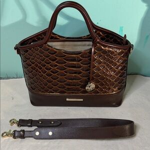 Brahmin Small Eliane Brown Embossed Leather Tote Bag